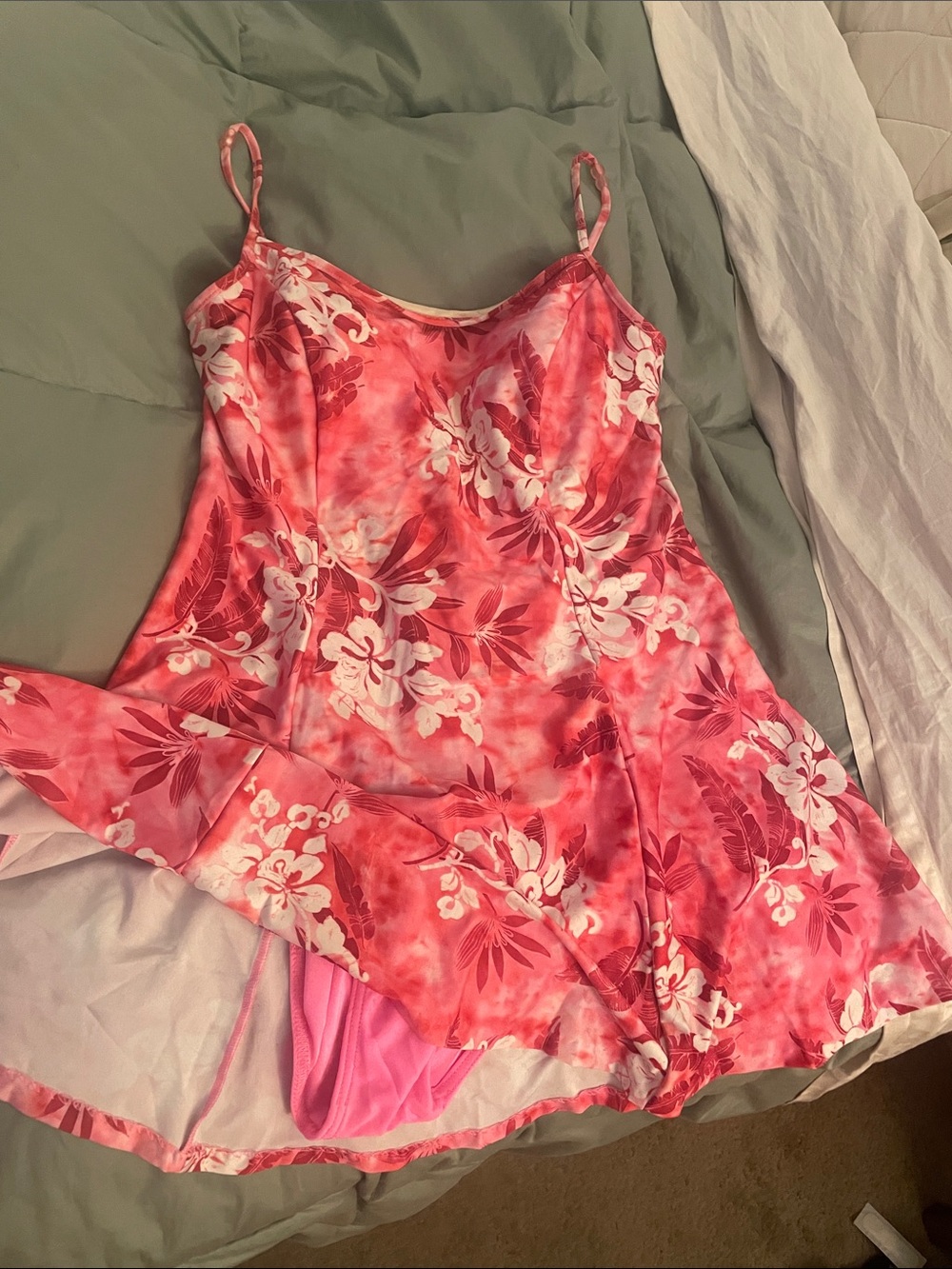 Floral Satin Swim Dress - Pink